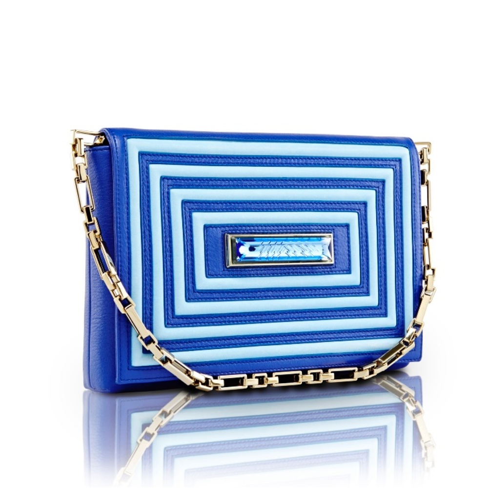 Kristina George blue leather clutch
